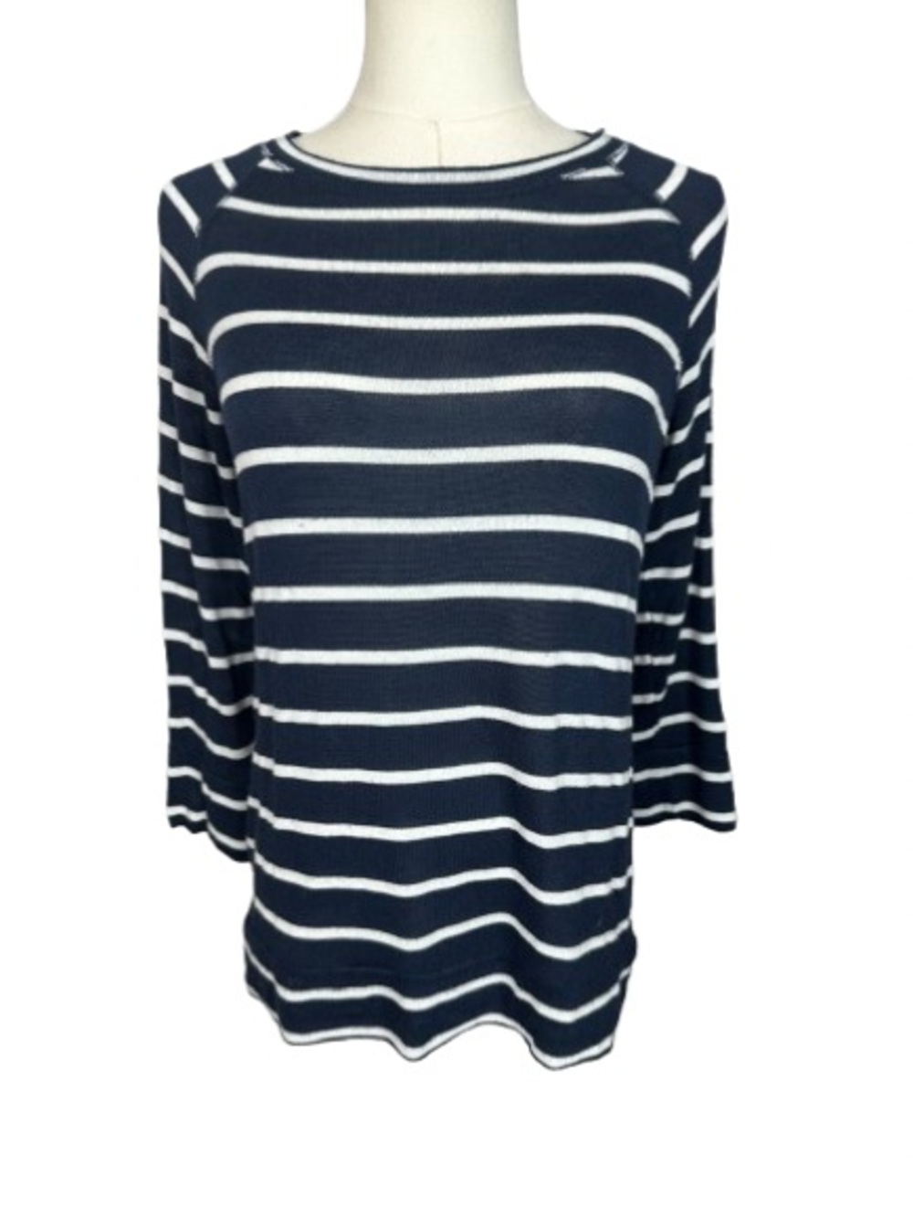 Mix Navy & White Striped Long Sleeve Boatneck Top